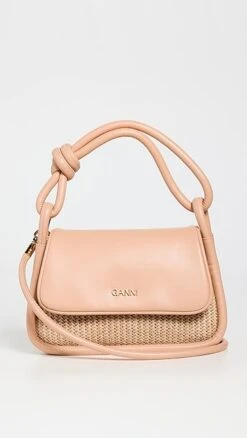 GANNI Knot Flap Over Raffia Bag