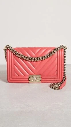 What Goes Around Comes Around Chanel Red Lambskin Chevronboy Medium