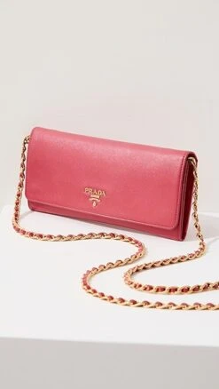 What Goes Around Comes Around Prada Pink Saffiano Wallet On Chain