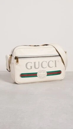 What Goes Around Comes Around Gucci White Leather Large Print Shoulder Bag